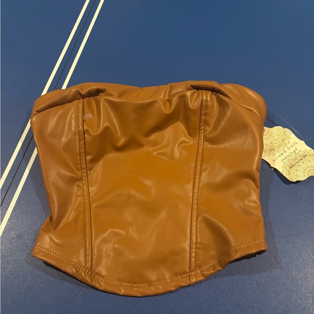 NWT Altar’d State Camel Faux Leather Corset Top xs
